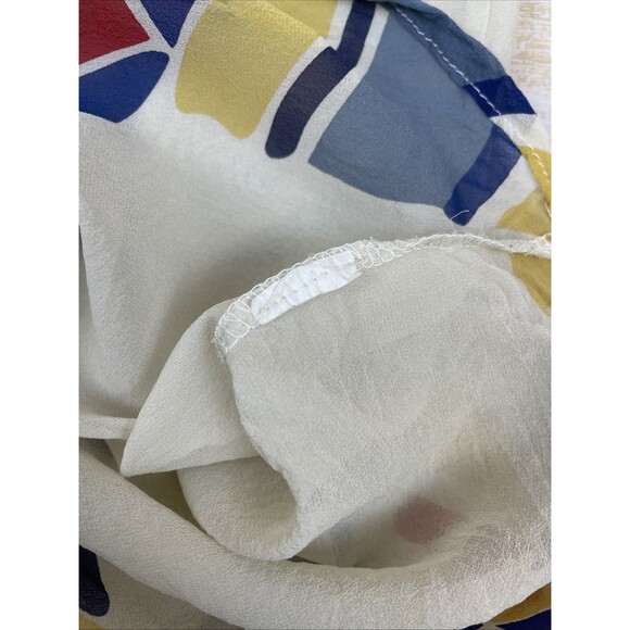 Red Haute 100% Silk Long Sleeve Cream Colorful Blouse Size Large Sheer Tribal - Picture 8 of 12